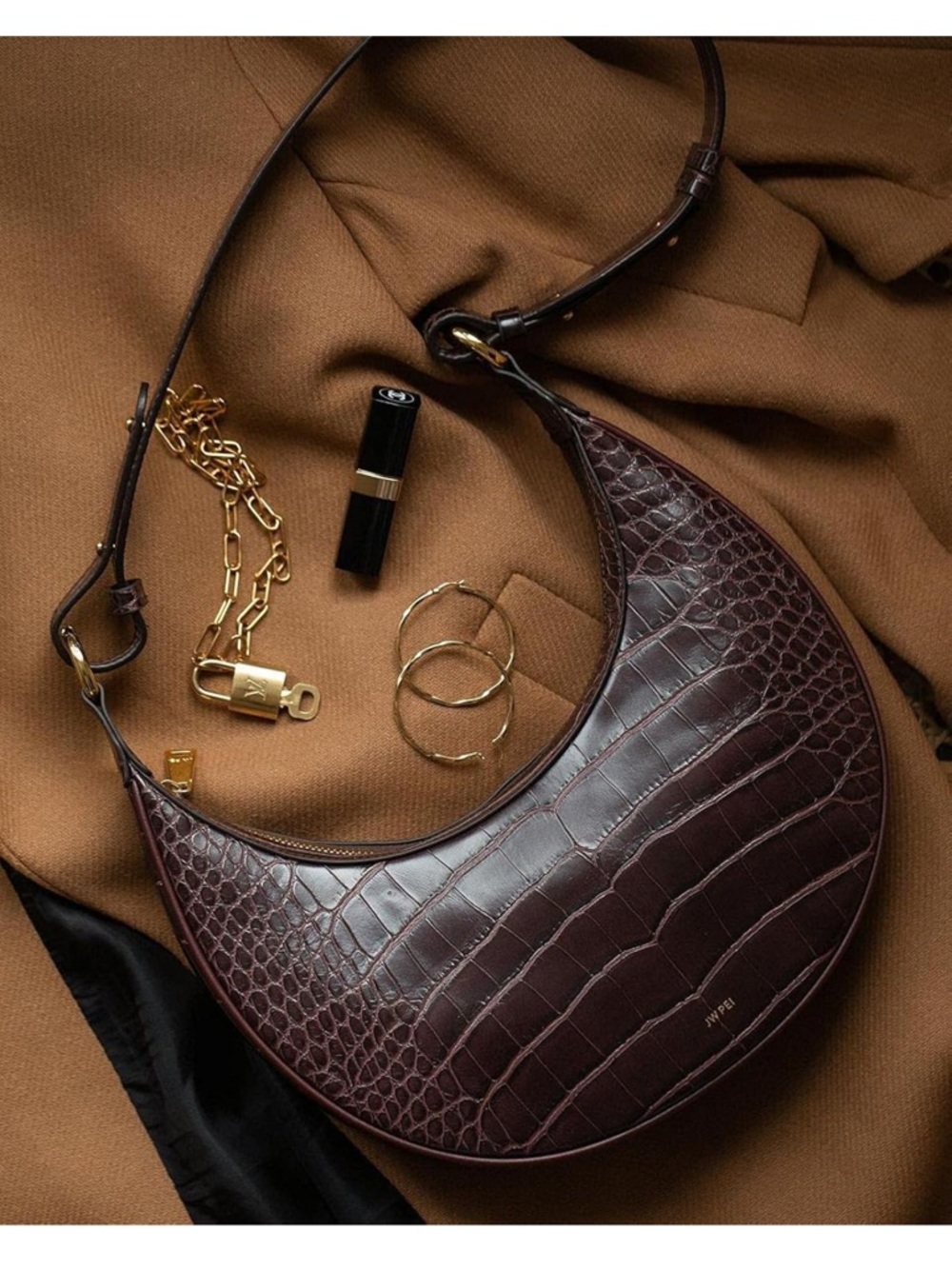 JW PEI  Saddle Bag in Dark Brown Croc-Embossed